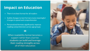 Readability Impact on Education: When Readability Format becomes a support rather than a barrier, students can build and leverage their reading strengths across all of their education