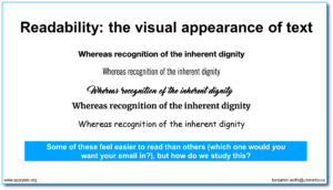 Readability: The visual appearance of text, Benjamin Wolfe, University of Toronto