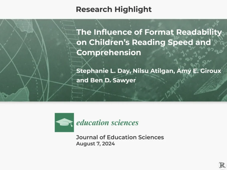Research Highlight: The Influence of Format Readability on Children’s Reading Speed and Comprehension
