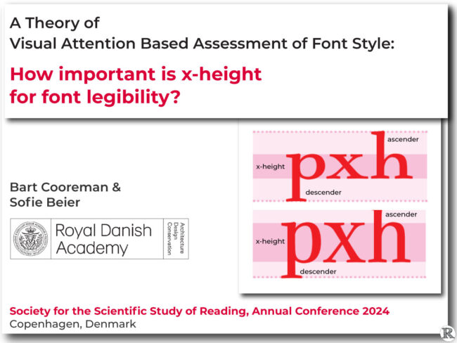 A Theory of Visual Attention Based Assessment of Font Style: How important is x-height for font legibility? Bart Cooreman and Sofie Beier, SSSR, 2024
