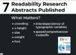 Readability Research Abstracts Published: *crowding *x-height *size *weight *font *interdependence of typographic variables *speed/comprehension tradeoffs