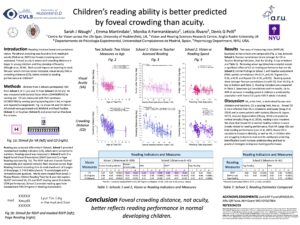 Children's reading ability is better predicted by foveal crowding than acuity.